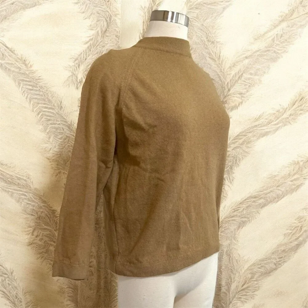 Vintage 1970s Tan Mock Neck Zipper Turtleneck Sweater Medium